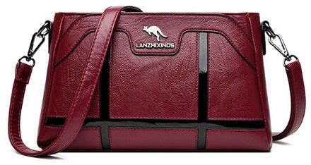 Oude Tang Vrouwelijke Messenger Bag Pu Lederen Luxe Hand Tassen Voor Vrouwen Casual Schoudertassen Feminina Bolsa Sac een Belangrijkste wijn rood