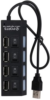 Ouhaobin 4 Port USB 2.0 Hub On/Uit Schakelaars Lading Wall Charger Power Adapter voor PC Laptop voor telefoon zwart