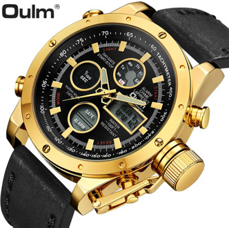 OULM Luxury Dual Time Quartz Watch Men Sports Chronograph Analog Digital Watches Date Alarm Multifunction Waterproof Clock Male