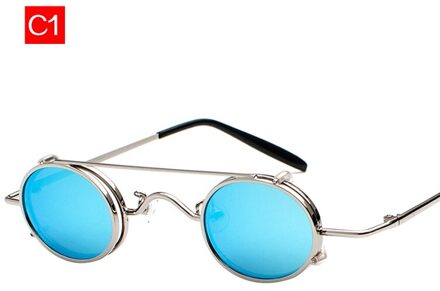 Oulylan Kleine Ronde Steampunk Zonnebril Mannen Retro Vintage Metal Punk Clip Op Zonnebril Mannelijke Kleine Ovale Eyewear UV400 C1