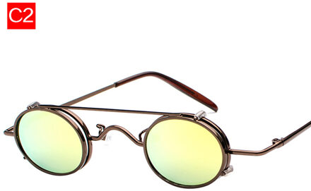 Oulylan Kleine Ronde Steampunk Zonnebril Mannen Retro Vintage Metal Punk Clip Op Zonnebril Mannelijke Kleine Ovale Eyewear UV400 C2