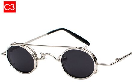 Oulylan Kleine Ronde Steampunk Zonnebril Mannen Retro Vintage Metal Punk Clip Op Zonnebril Mannelijke Kleine Ovale Eyewear UV400 C3