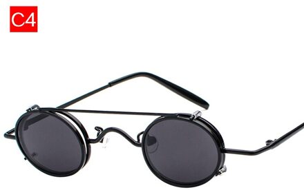 Oulylan Kleine Ronde Steampunk Zonnebril Mannen Retro Vintage Metal Punk Clip Op Zonnebril Mannelijke Kleine Ovale Eyewear UV400 C4