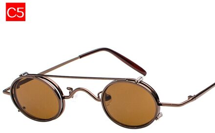 Oulylan Kleine Ronde Steampunk Zonnebril Mannen Retro Vintage Metal Punk Clip Op Zonnebril Mannelijke Kleine Ovale Eyewear UV400 C5