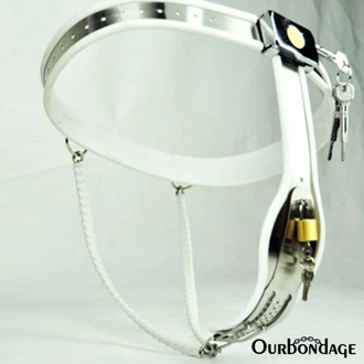 Ourbondage Stainless Steel Female Chastity With White Silicon Belt Cover Shield Double Chains BDSM Bondage Sex Toys For Women
