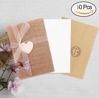 OurWarm 10Pcs DIY Uitnodigingskaarten Lint Envelop Jute Blanco Papier Doop Rustieke Bruiloft Engagement Decoratie