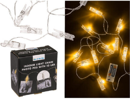 Out of the Blue 1x lichtslinger met led verlichte knijpertjes- warm wit - 160 cm - kerstkaarten ophangen