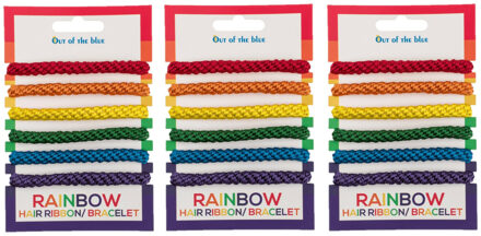 Out of the Blue Armbandjes/haarbandjes - Gay Pride/Regenboog thema kleuren - setje van 24x stuks