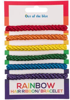 Out of the Blue Armbandjes/haarbandjes - Gay Pride/Regenboog thema kleuren - setje van 6x stuks