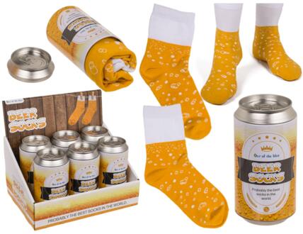Out of the Blue Bier thema print herensokken maat 43-46 in bierblikje - Verkleedattributen Multikleur