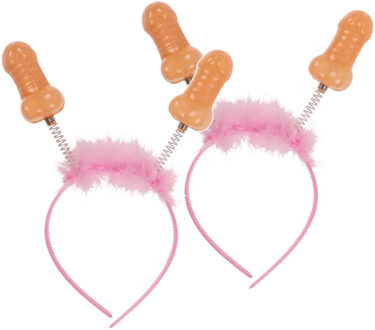 Out of the Blue Diadeem/tiara met piemels - 10x - roze - kunststof - 19,5 x 34 cm - vrijgezellenfeest