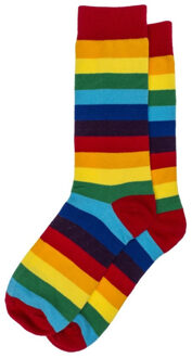 Out of the Blue Fel gekleurde regenboog kousen gestreept in cadeau blok - Clown carnaval verkleed sokken