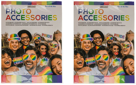 Out of the Blue Foto props setje van 24x stuks - Gay Pride/Regenboog thema kleuren - Verkleed artikelen