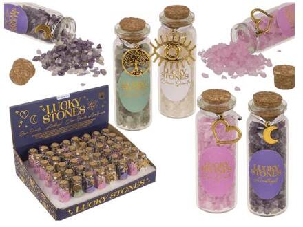 Out of the Blue Gem stones in glazen flesje Ø2xH6,2cm verschillende