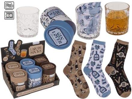 Out of the Blue Giftset Drinkglas 280ml met sokken verschillende
