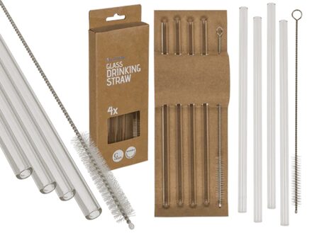 Out of the Blue Glazen drinkrietjes 4 stuks met borstel transparant