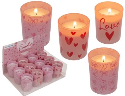 Out of the Blue Kaars in glas Love Ø5xH6,5cm roze
