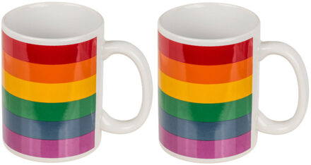 Out of the Blue Koffiemok/drinkbeker - 2x - Pride/regenboog thema kleuren - keramiek - 9 x 8 cm - feest mokken Multikleur