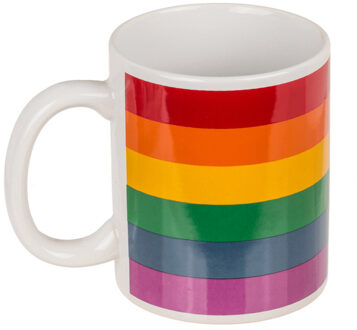 Out of the Blue Koffiemok/drinkbeker - Pride/regenboog thema kleuren - keramiek - 9 x 8 cm Multi