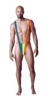 Out of the Blue Mankini onderbroek - Gay Pride/regenboog thema kleuren - polyester - in kadoverpakking Multi