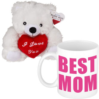 Out of the Blue Moederdagcadeau - knuffelbeer en koffiemok - best mom - cadeau - mokken