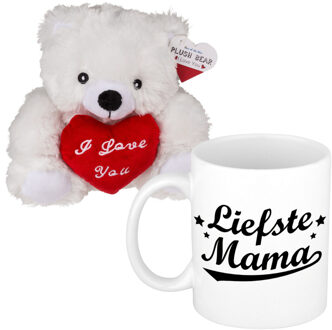 Out of the Blue Moederdagcadeau - knuffelbeer en koffiemok - cadeau - liefste mama