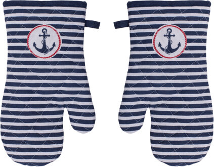 Out of the Blue Ovenwanten/ovenhandschoenen - 2 stuks - blauw - 18 x 32 cm - anker