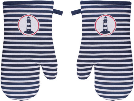 Out of the Blue Ovenwanten/ovenhandschoenen- 2 stuks - blauw - 18 x 32 cm - vuurtoren