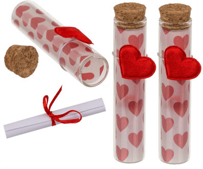 Out of the Blue Pakket van 6x stuks valentijn hartjes cadeau hartjes flesjes van glas met boodschap 11 cm