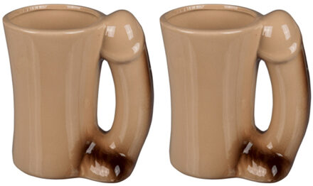 Out of the Blue Penis mok - 2x - Piemel beker - porselein - 300 ml - 14 x 8,5 cm - vrijgezellenfeest