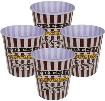 Out of the Blue Popcorn bak - 8x - rood/wit - kunststof - D17,5 cm - 5 liter - herbruikbaar