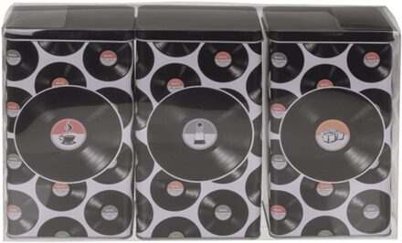 Out of the Blue Retro bewaarblikken - koffie/thee/suiker - metaal - 3 stuks - rechthoek - muziek print