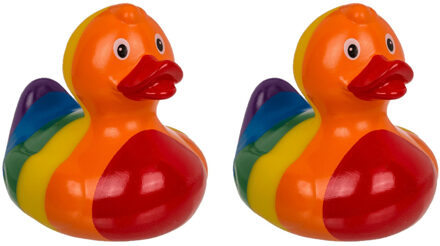 Out of the Blue Rubber badeendje - 2x - Gay Pride/regenboog thema kleuren - badkamer kado artikelen