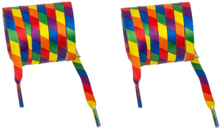 Out of the Blue Schoenveters - 2x - Gay Pride/Regenboog thema kleuren - polyester - 140 cm - Verkleedveters Multikleur