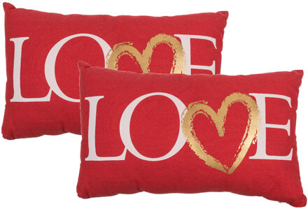 Out of the Blue Set van 2x stuks valentijn cadeau sierkussens rood love 30 x 50 cm - Sierkussens