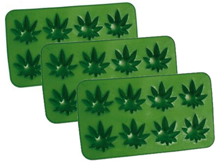 Out of the Blue Set van 3x stuks ijsblokjes/ijsklontjes wietblad voor 8 blokjes