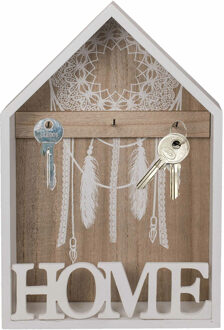 Out of the Blue Sleutelkastje Dromenvanger design - hout - wit - 30 x 20 cm - 3 sleutelhaakjes