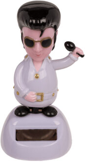 Out of the Blue Solar bewegend figuur - Elvis - King of Rock n Roll - wit - kunststof - 11 cm - Fopartikelen