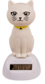Out of the Blue Solar bewegend katje - wit 12 cm - Huis katten beeldjes/cadeau - Fopartikelen