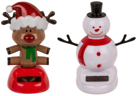 Out of the Blue Solar bewegende kerst figuren - set 2x st - 10,5 cm - Kerstbeeldjes Rood