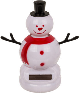 Out of the Blue Solar bewegende sneeuwpop - 10,5 cm - kerst beeldjes/cadeau Wit