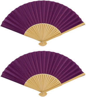 Out of the Blue Spaanse handwaaier - 2x - special colours - aubergine paars - bamboe/papier - 21 cm