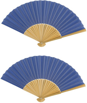 Out of the Blue Spaanse handwaaier - 2x - special colours - staalblauw - bamboe/papier - 21 cm