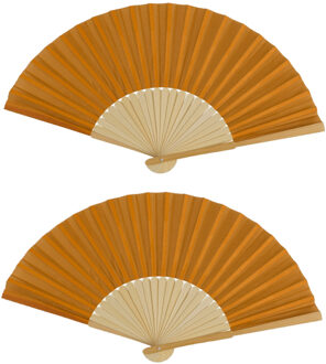 Out of the Blue Spaanse handwaaier - 4x - pastelkleuren - cognac bruin - bamboe/papier - 21 cm