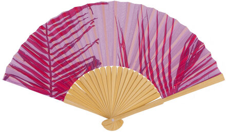 Out of the Blue Spaanse handwaaier - Tropische zomer kleuren print roze - bamboe/papier - 21 cm