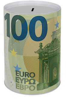 Out of the Blue Spaarpot van 100 Euro biljet - metaal - 22 x 15 cm - Sparen voor kind/volwassenen Groen