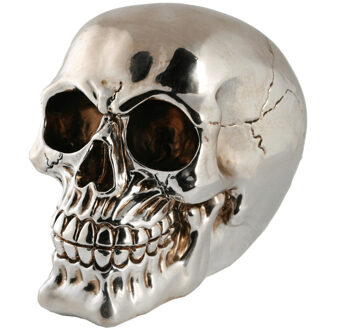 Out of the Blue Spaarpot van doodshoofd/Skull - polyresin - 15 cm - Zilver Light - Volwassenen