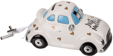 Out of the Blue Spaarpot voor volwassenen - Just Married - keramiek - trouwauto - wit - 16 x 8 cm