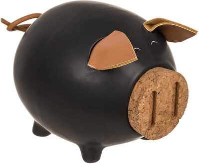 Out of the Blue Spaarvarken met ingooi snuit/dop - keramiek - 12 x 9 cm - zwart - spaarpot