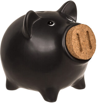 Out of the Blue Spaarvarken met ingooi snuit/dop - keramiek - 15 x 12 cm - zwart - spaarpot